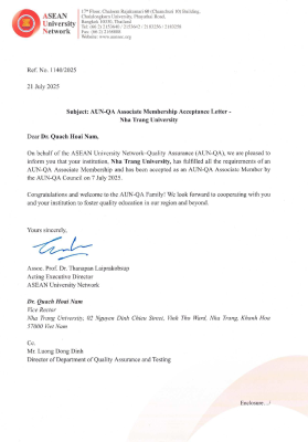 Nha Trang University has officially become an  Associate Member of AUN-QA